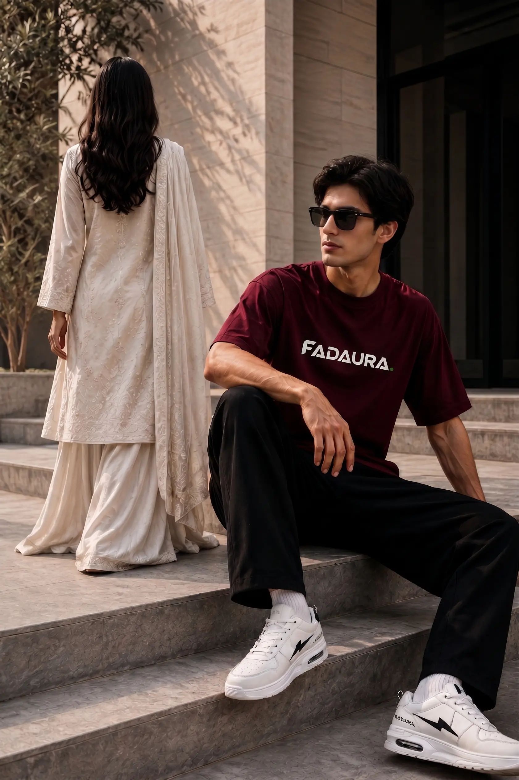 Men and women wearing FADAURA streetwear clothing collection